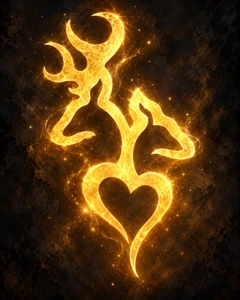 Glowing gold deer and heart community emblem